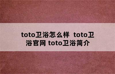 toto卫浴怎么样  toto卫浴官网 toto卫浴简介